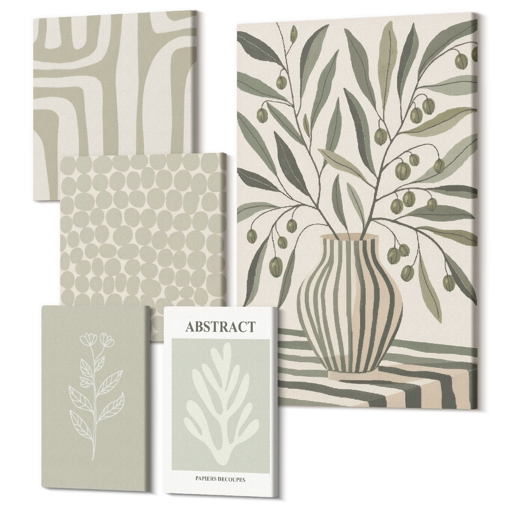 Vászonkép ötrészes Skandináv stílusú növényi motívumok finom mintákkal