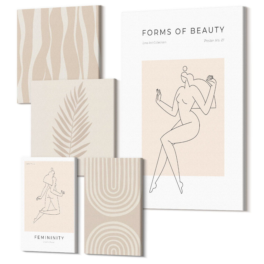 Öt részes vászonkép A szépség formái, minimalista motívumok és dekoratív vonalak