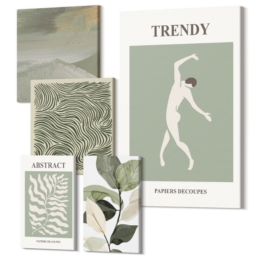 Öt részes vászonkép szett Stílusos grafika absztrakt növényi motívumokkal