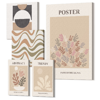 Vászonkép ötrészes Stílusos növényi absztraktok földes tónusokkal