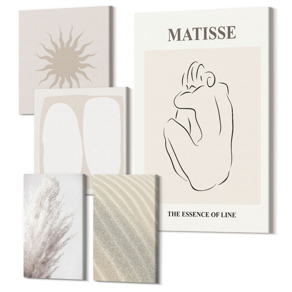 Öt részes vászonkép Boho stílus, minimalista formák és természetes motívumok