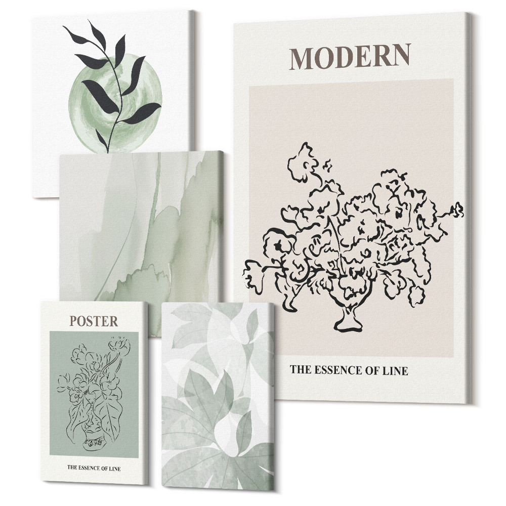 Vászonkép ötrészes Modern dekoráció minimalista stílusban növényi motívumokkal