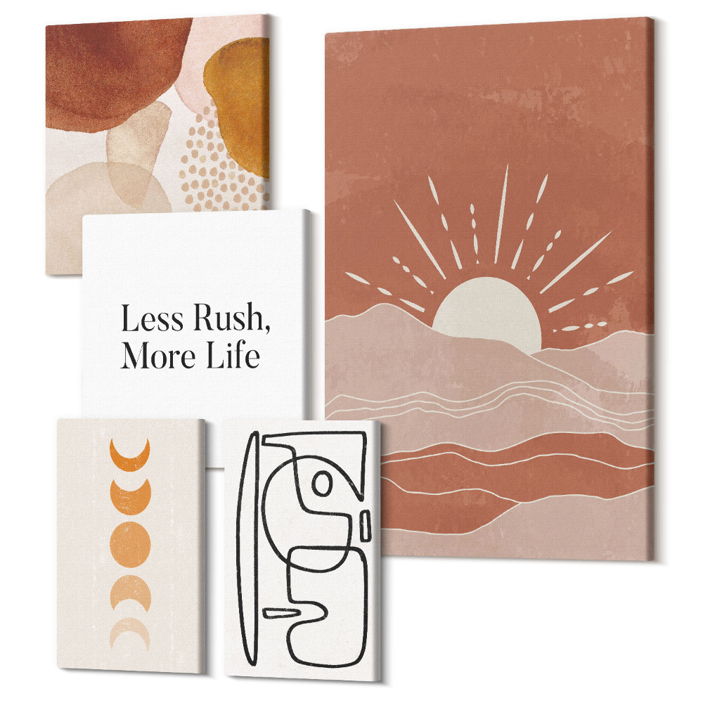 Öt részes vászonkép szett Stílusos grafika absztrakt formákkal és a nappal