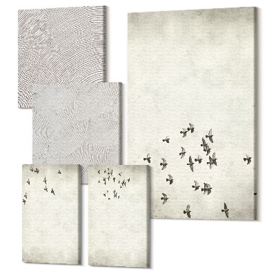 Öt részes vászonkép Repülő madarak minimalista festménye