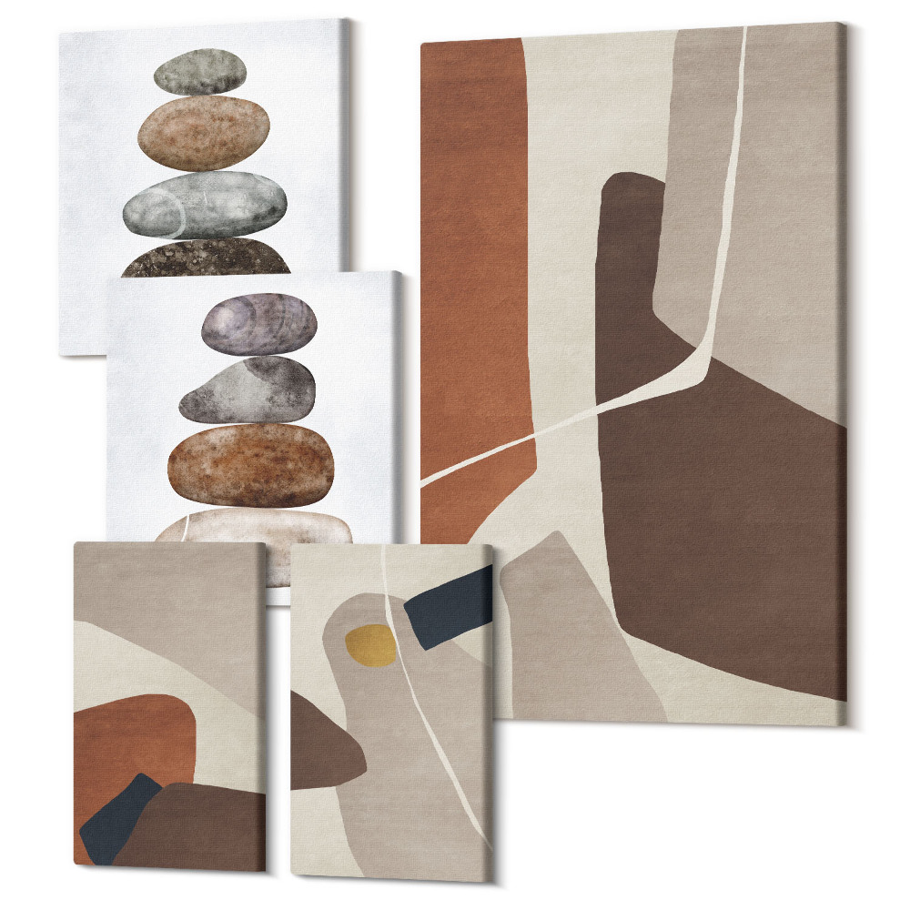 Vászonkép ötrészes Absztrakt boho festmény formák modern stílusban