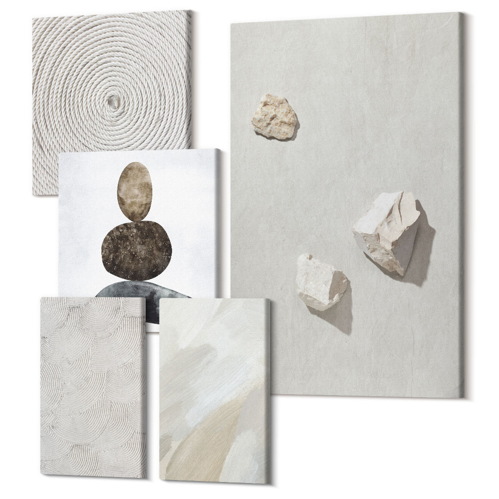 Öt részes vászonkép szett Homok, kövek és modern festék textúrák