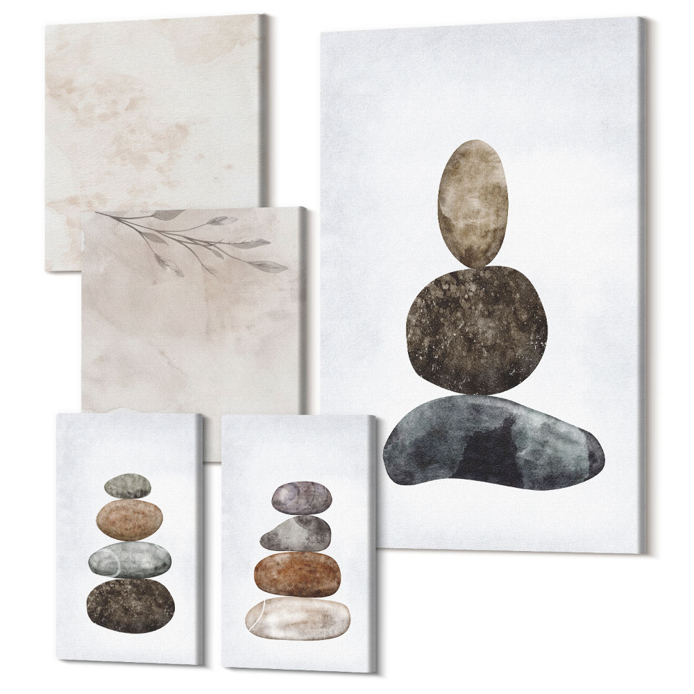 Öt részes vászonkép szett Kövek halom minimalista boho festmény