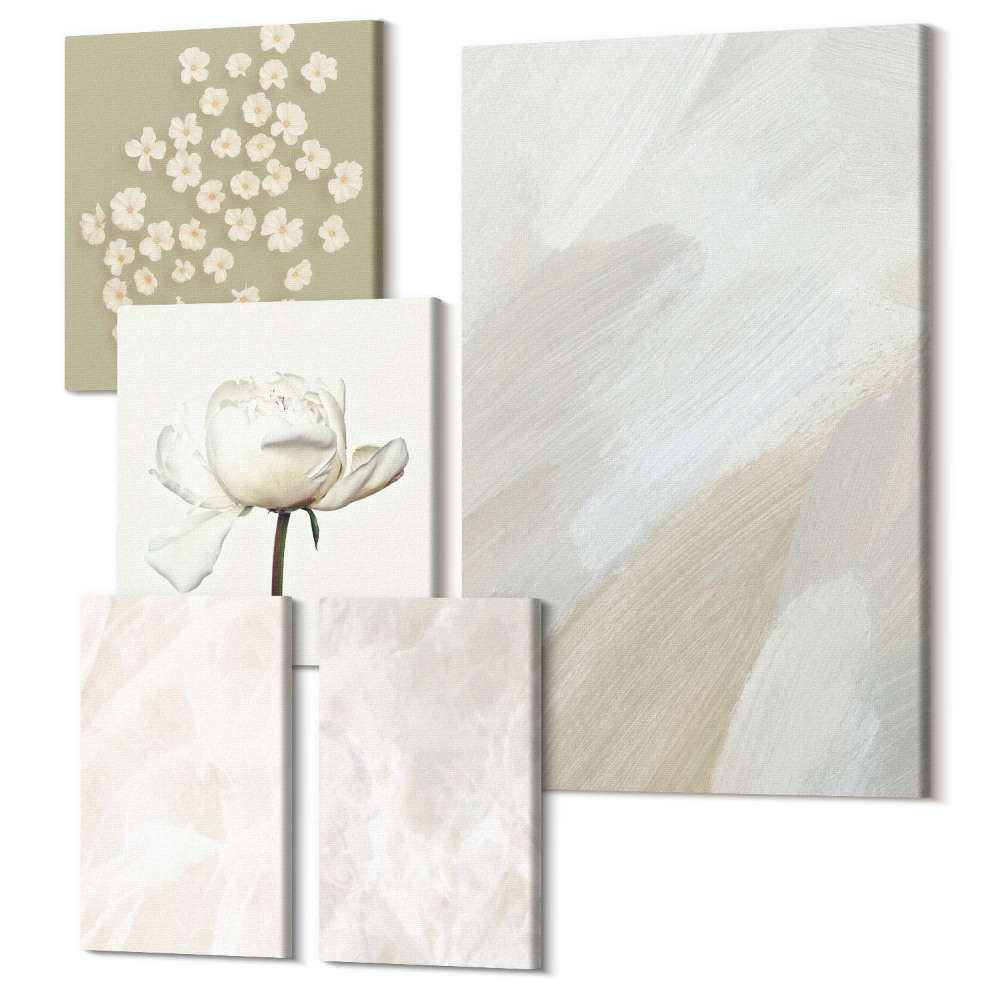 Öt részes vászonkép szett Virágok és divatos textúrák finom bohó stílusban