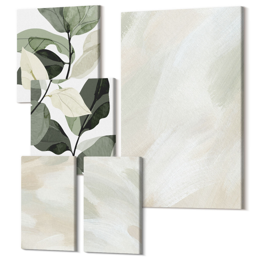 Vászonkép ötrészes Világos absztrakt festékek vászonra, finom boho stílus