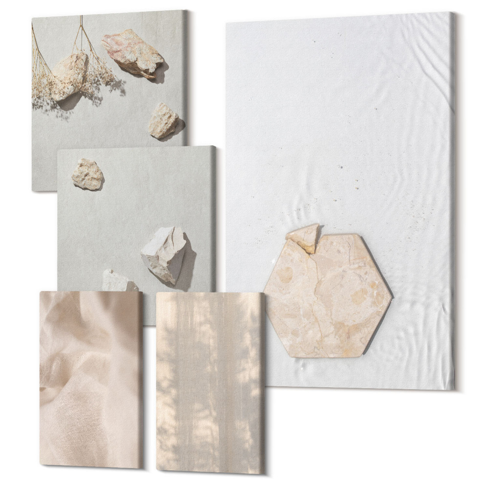 Vászonkép ötrészes Finom textúrák természetes boho stílusban