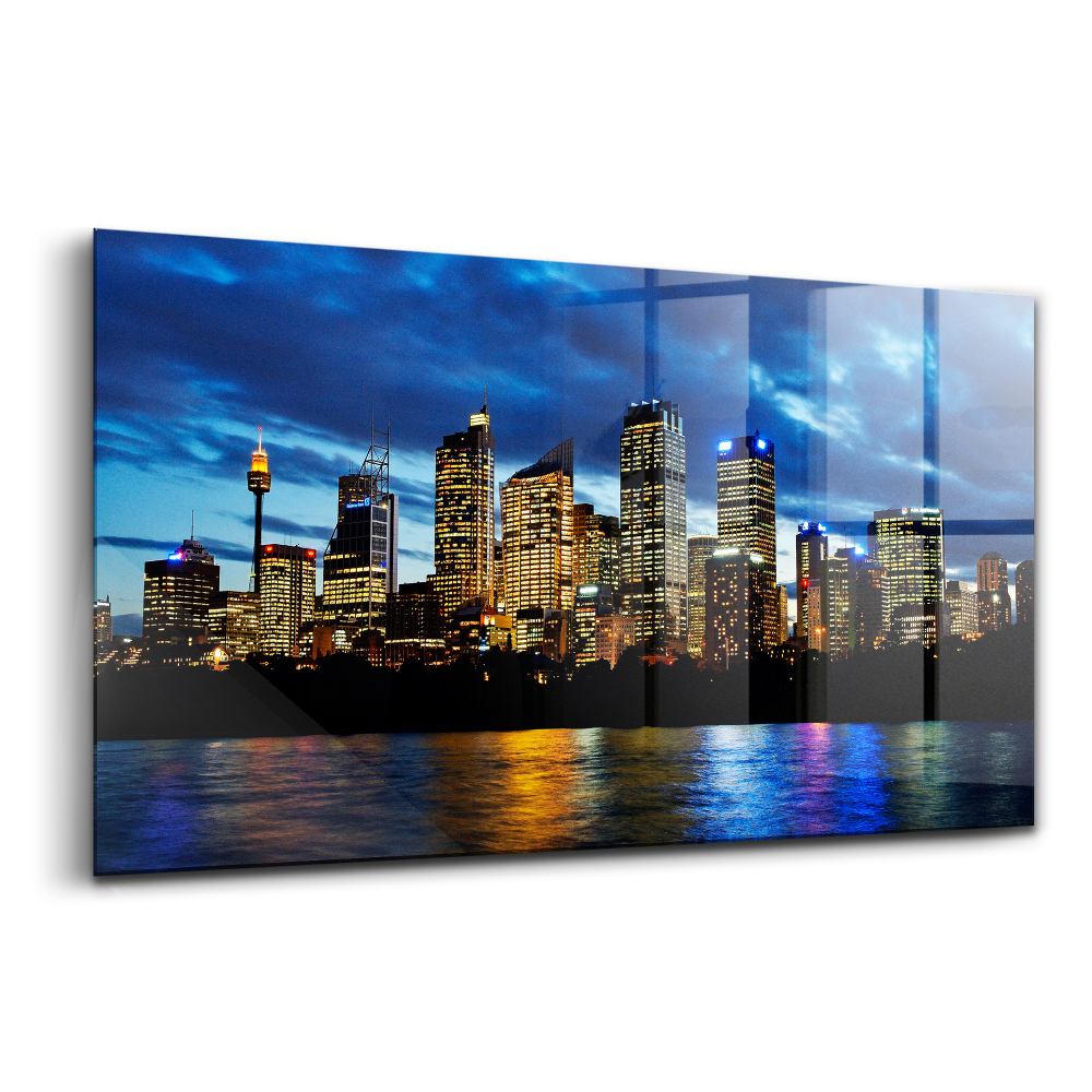 Egyedi üvegkép Sydney esti sétájának órája