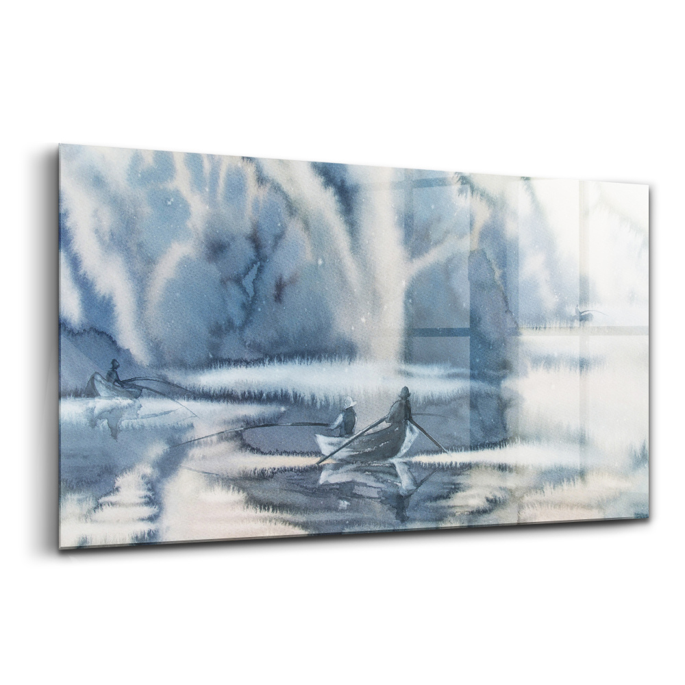 Egyedi üvegkép Téli tó csónak