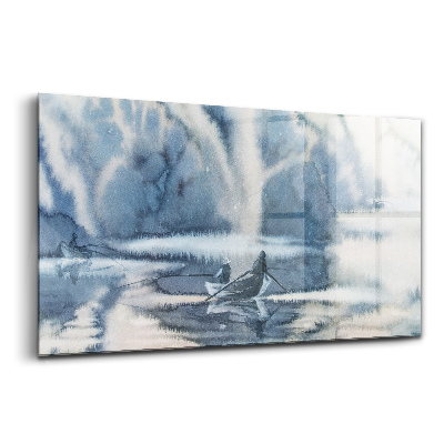 Egyedi üvegkép Téli tó csónak