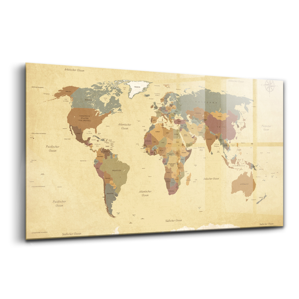 Egyedi üvegkép Világtérkép vintage stílusban