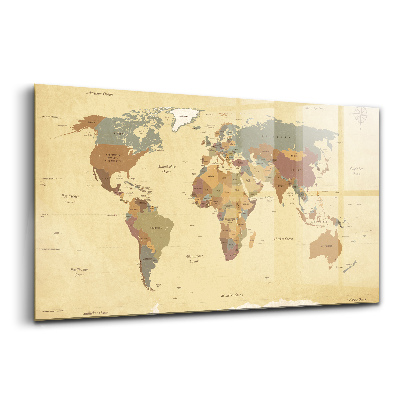 Egyedi üvegkép Világtérkép vintage stílusban