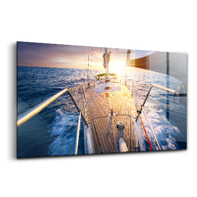 Üvegkép falra Naplemente egy vitorlás fedélzetén