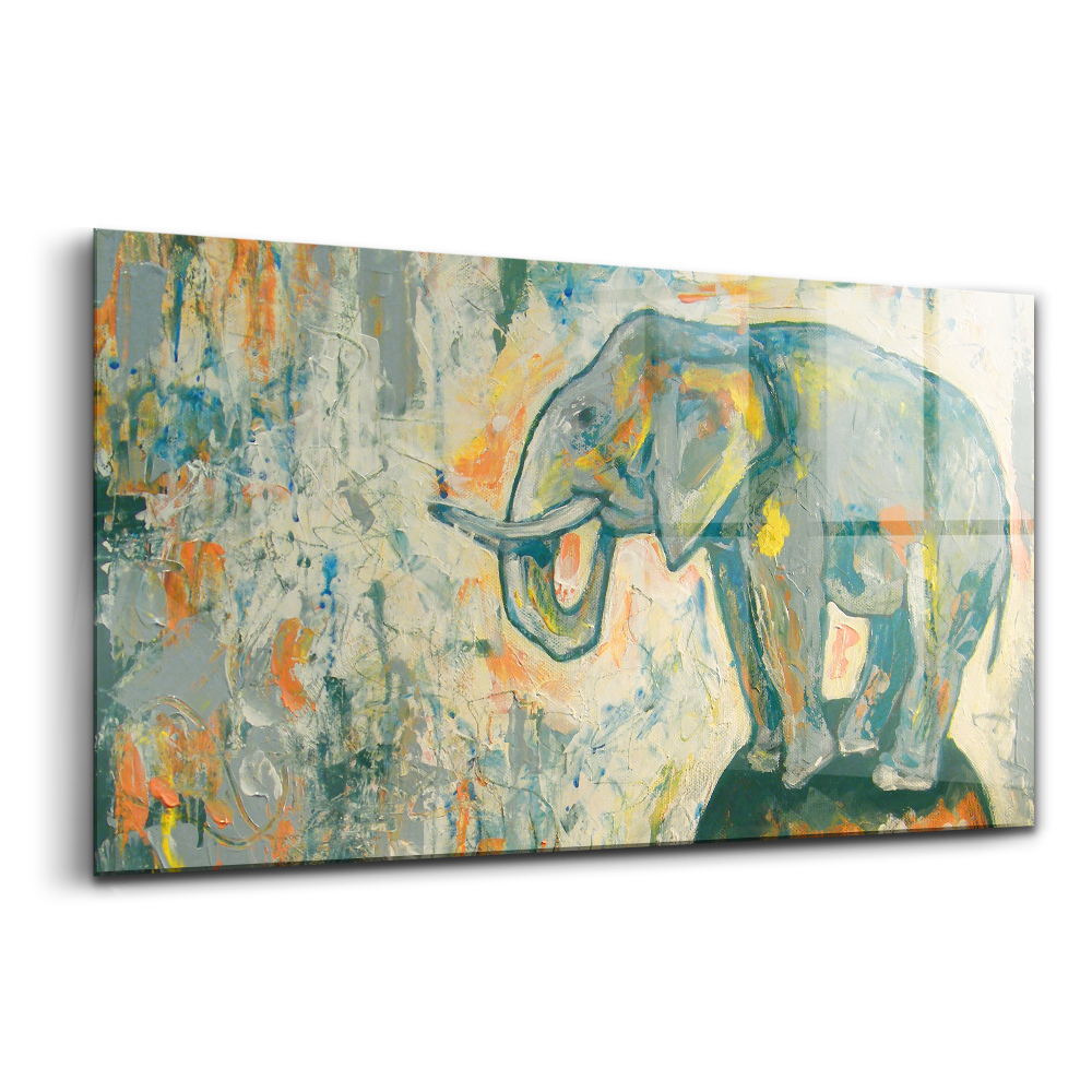 Üvegkép Festett elefánt testtartás egy gömbön