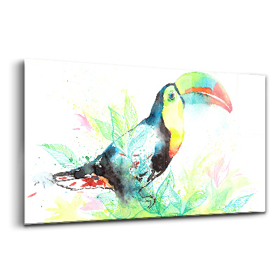 Üvegkép falra Tukán a fűben akvarell