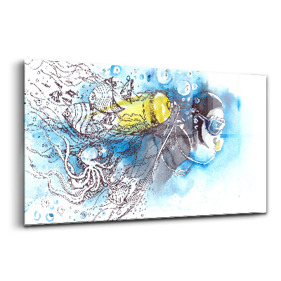 Üvegkép Víz alatti élet búvár halak között