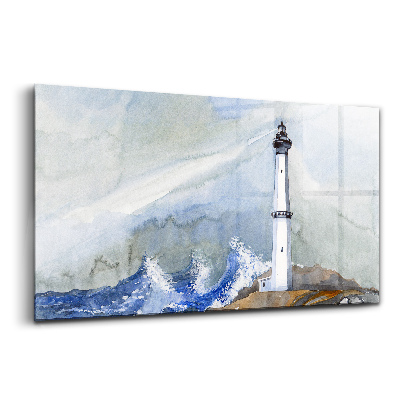 Üvegkép Akvarell tenger és világítótorony