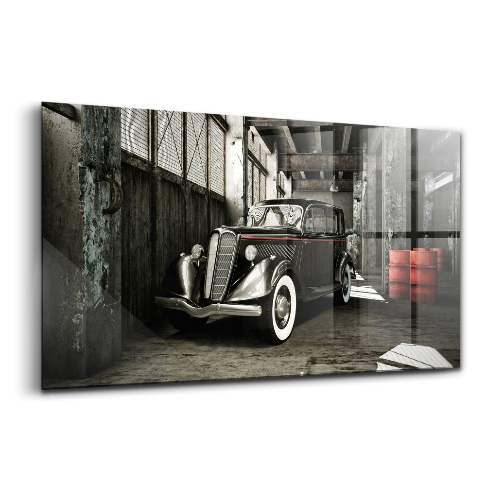 Egyedi üvegkép Klasszikus autó egy gyárban