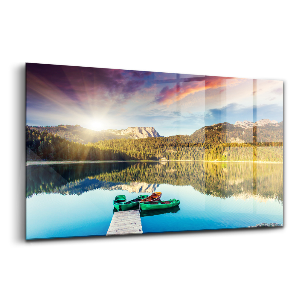 Egyedi üvegkép Folyami tájkép fák koronáival a háttérben