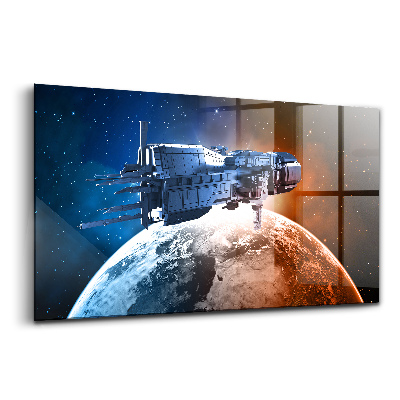 Üvegkép falra Űrhajó bolygó hátterén