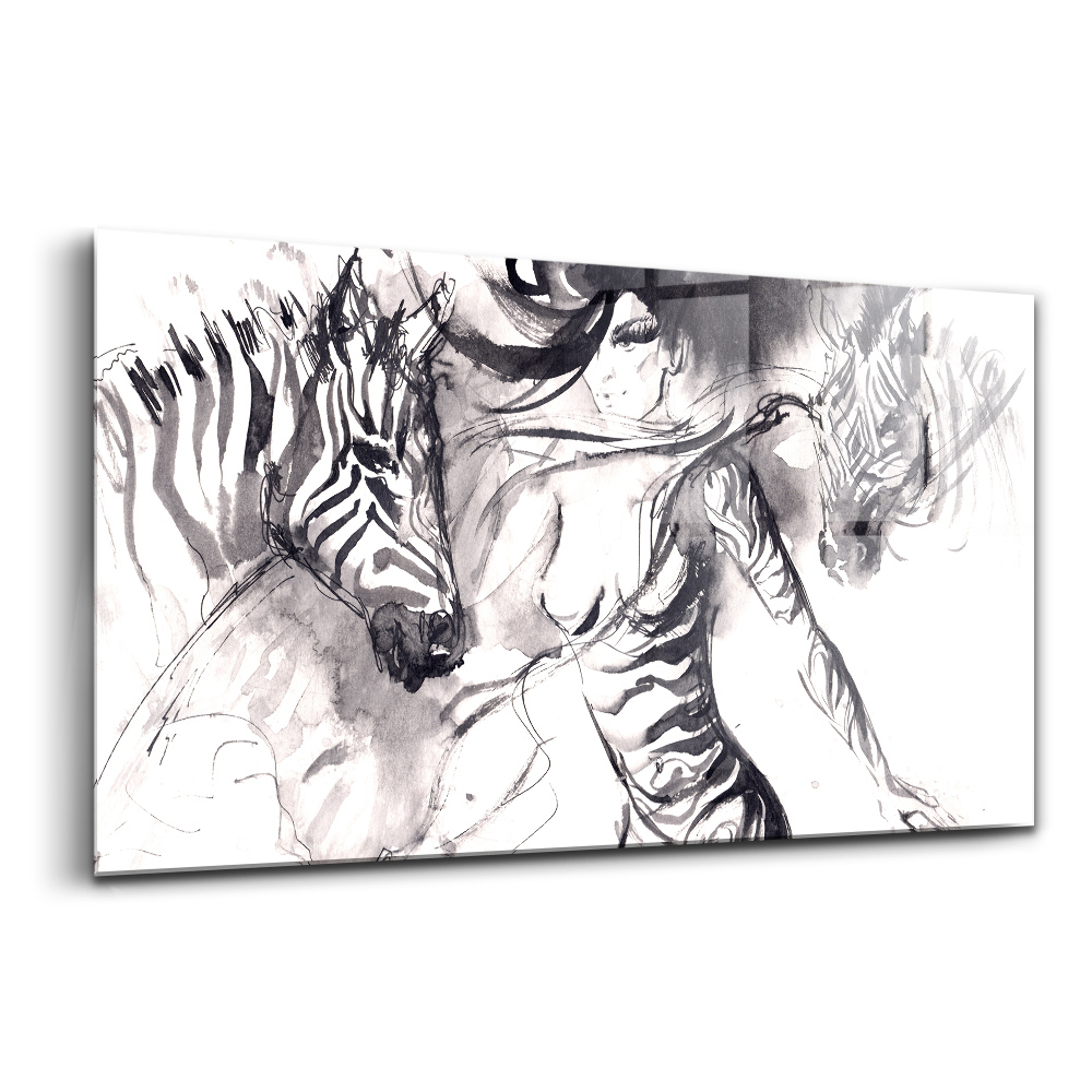 Üvegkép falra Nő zebrák között absztrakt