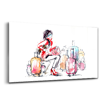 Egyedi üvegkép Nő utazik egy bőröndben