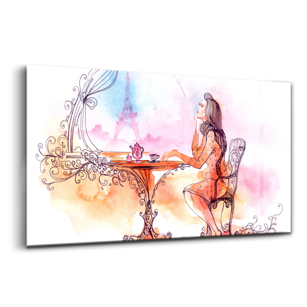 Üvegkép falra Nő teát iszik Párizsban