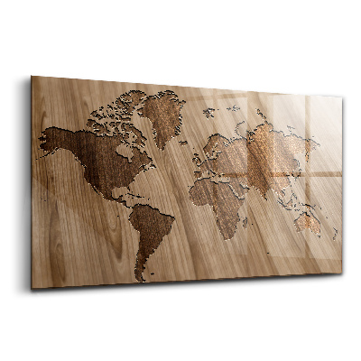 Üvegkép Világtérkép fán