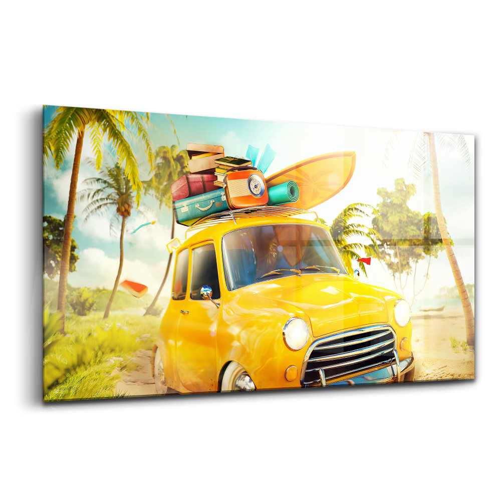 Üvegkép falra Autó szörfdeszkával