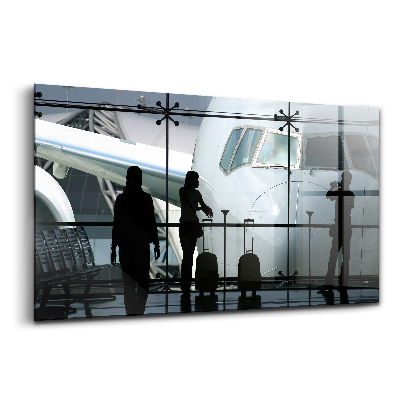 Üvegkép Repülőgépre várakozó utasok