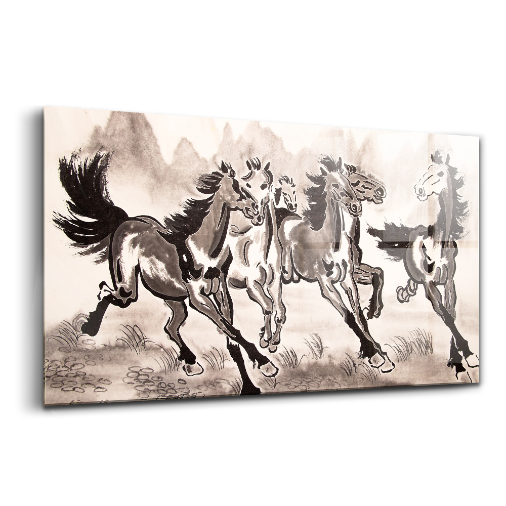 Egyedi üvegkép Futó galoppozó lovak természet
