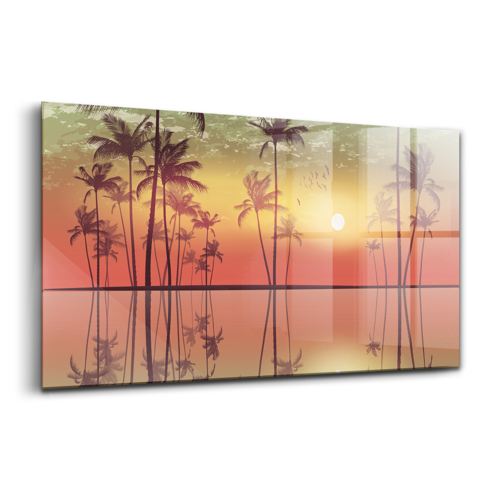 Üvegkép falra Trópusi pálmafák naplementében