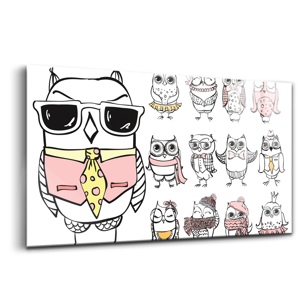 Üvegkép Vintage poszter baglyokkal