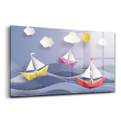Üvegkép falra Origami színes vitorlások