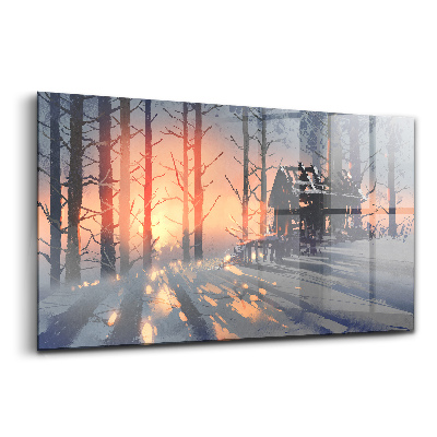 Üvegkép Téli táj fák az erdőben