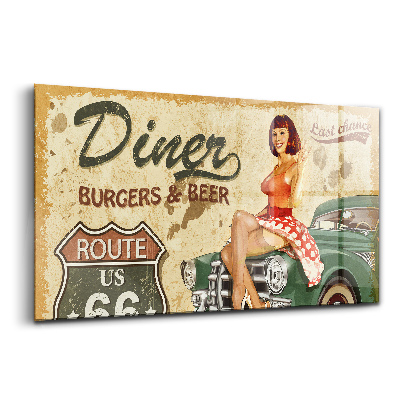 Üvegkép Vintage Route 66 stílusú poszter