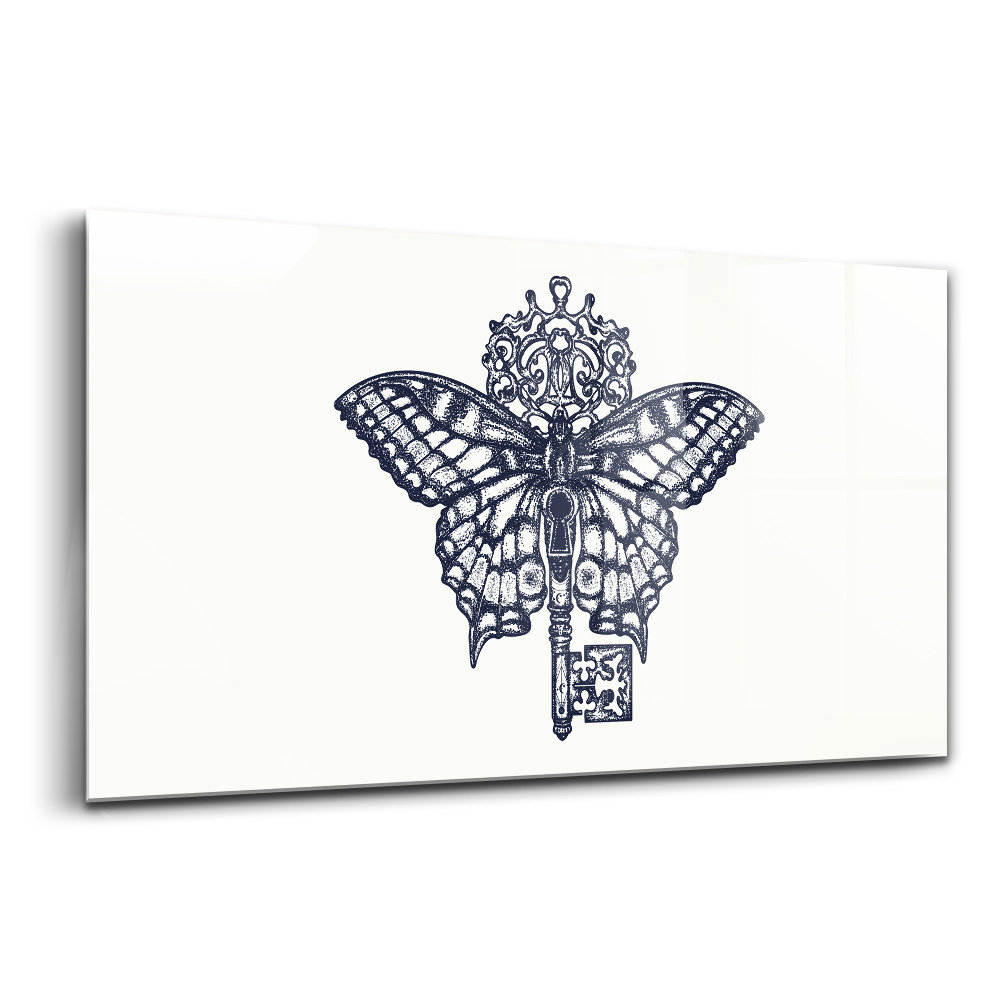 Üvegkép falra Pillangó és kulcs boho stílusban