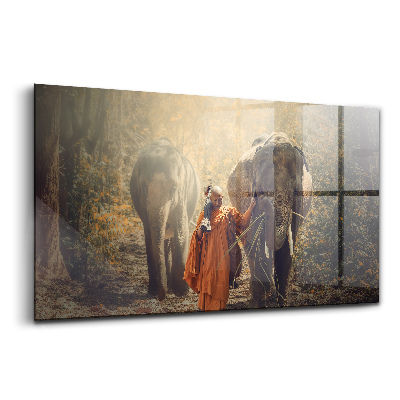 Üvegkép falra Elefántokat vezető szerzetes