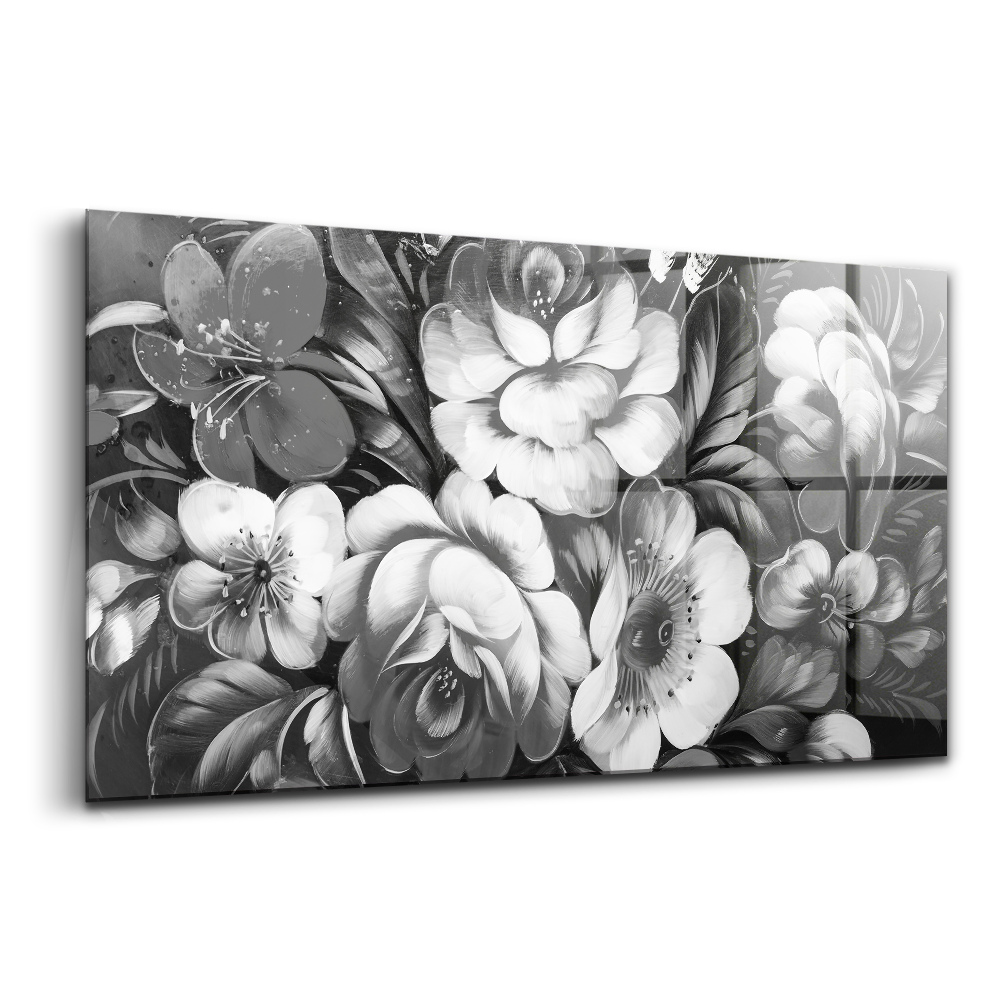 Üvegkép Fekete és fehér virágok