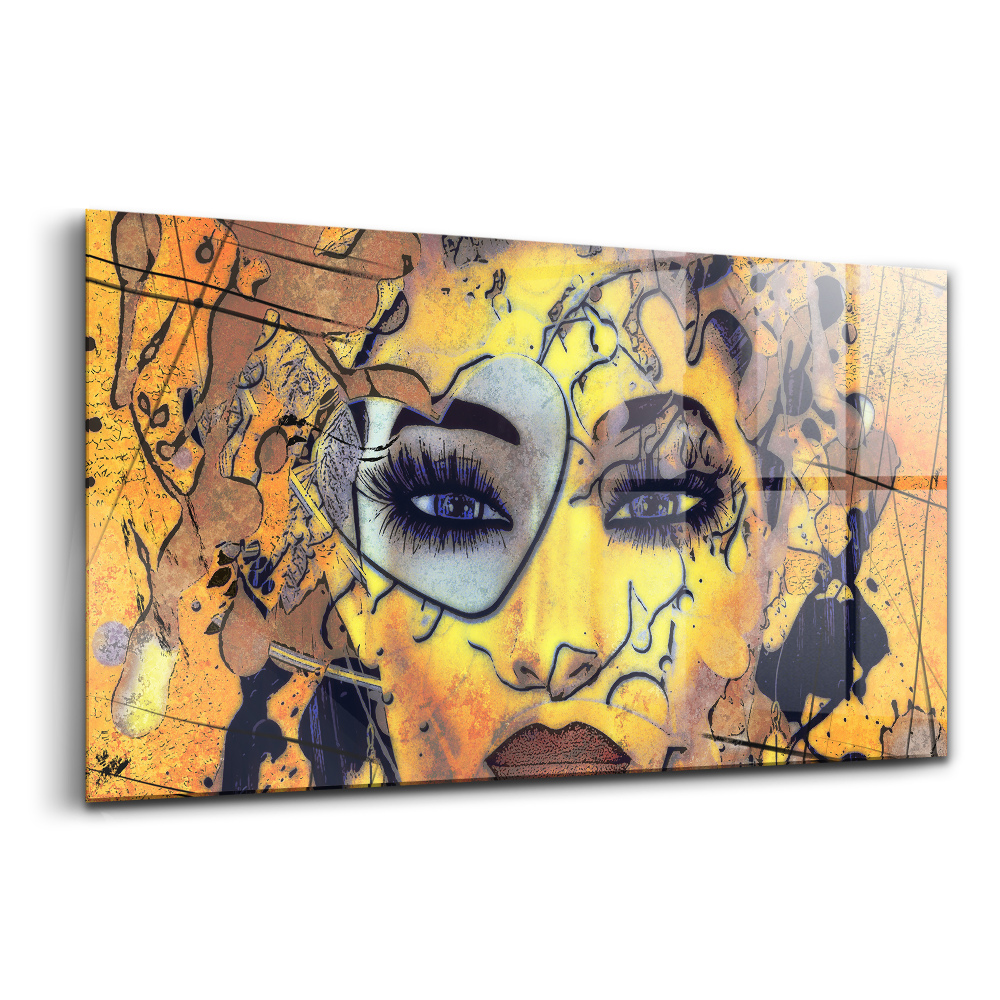 Egyedi üvegkép Női arc szív szem