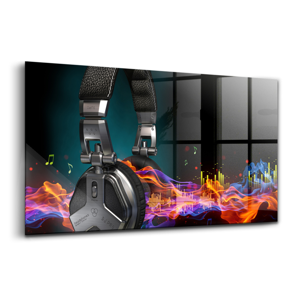Egyedi üvegkép Fejhallgató és hanghullámok