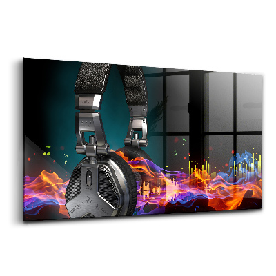 Egyedi üvegkép Fejhallgató és hanghullámok