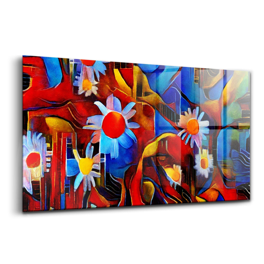 Üvegkép Art kubizmus színes virágok