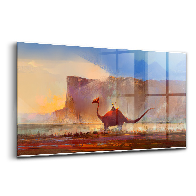 Egyedi üvegkép Dinoszaurusz a hegyek hátterében