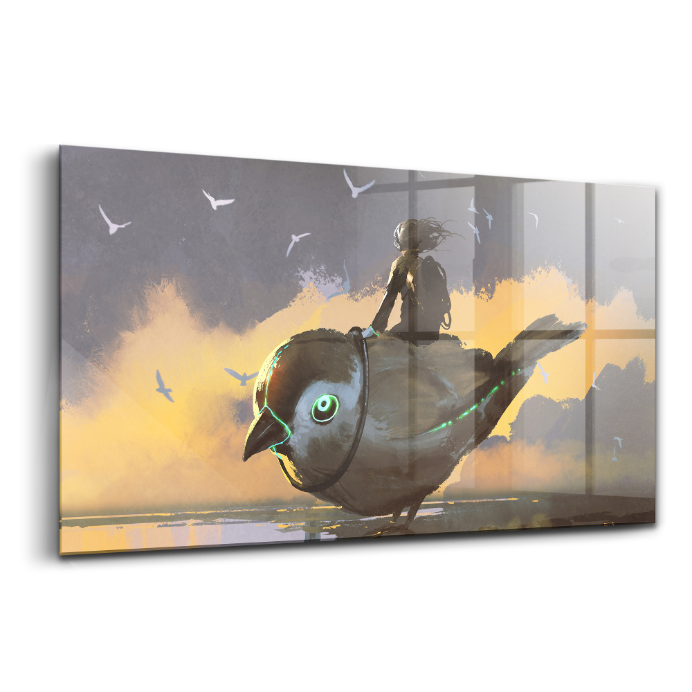 Üvegkép Lány ül egy verébre