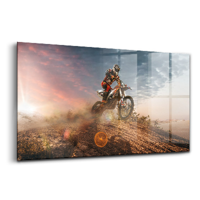 Üvegkép Férfi motorkerékpáron sivatagban