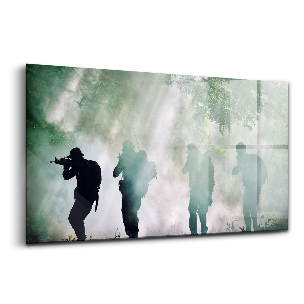 Üvegkép Katonák egy erdőben